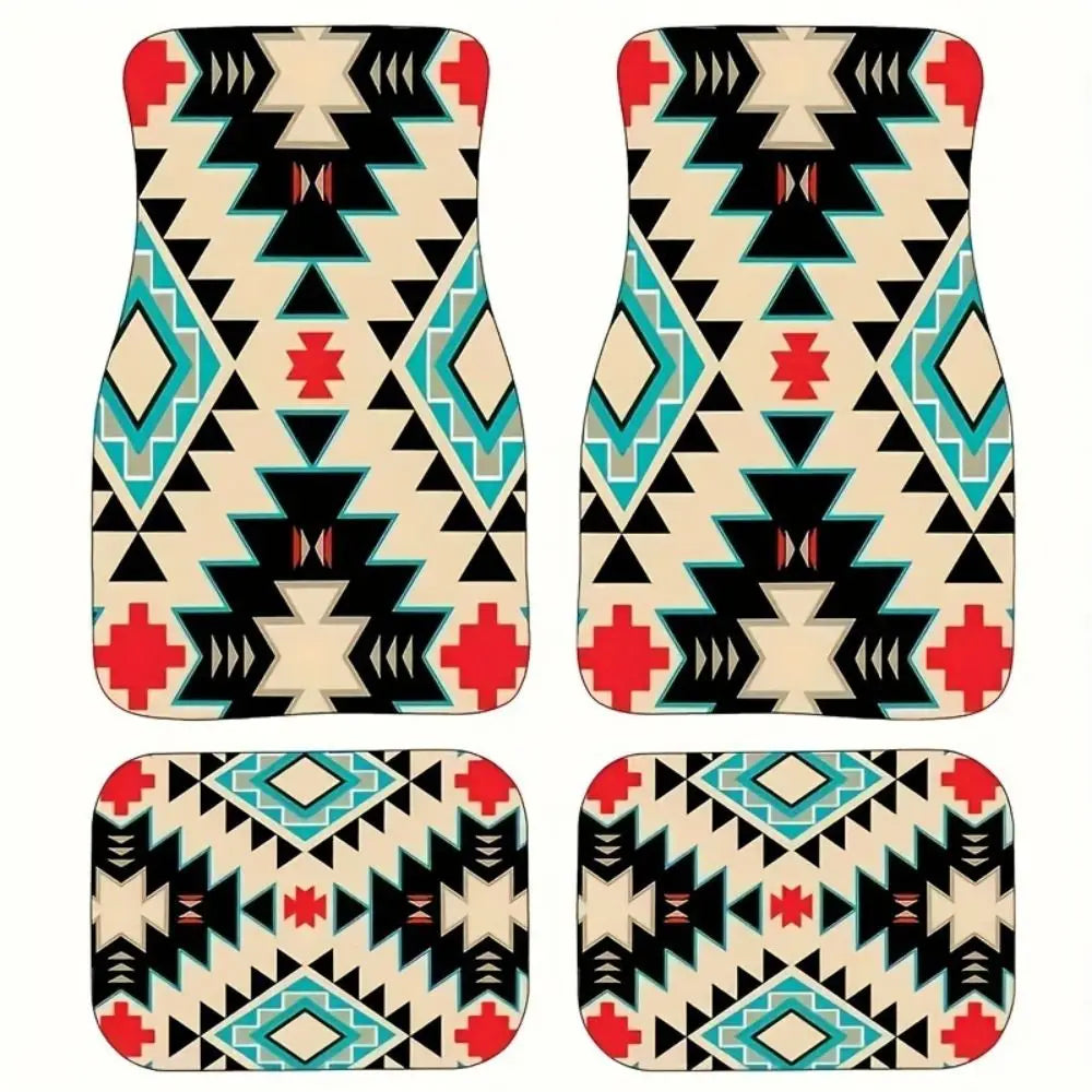 4Pcs Bohemian Car Floor Mats Rubber Back Heavy Duty Persian Carpet Dirty Resistant Car Decoration Car Floor Protector Rugs