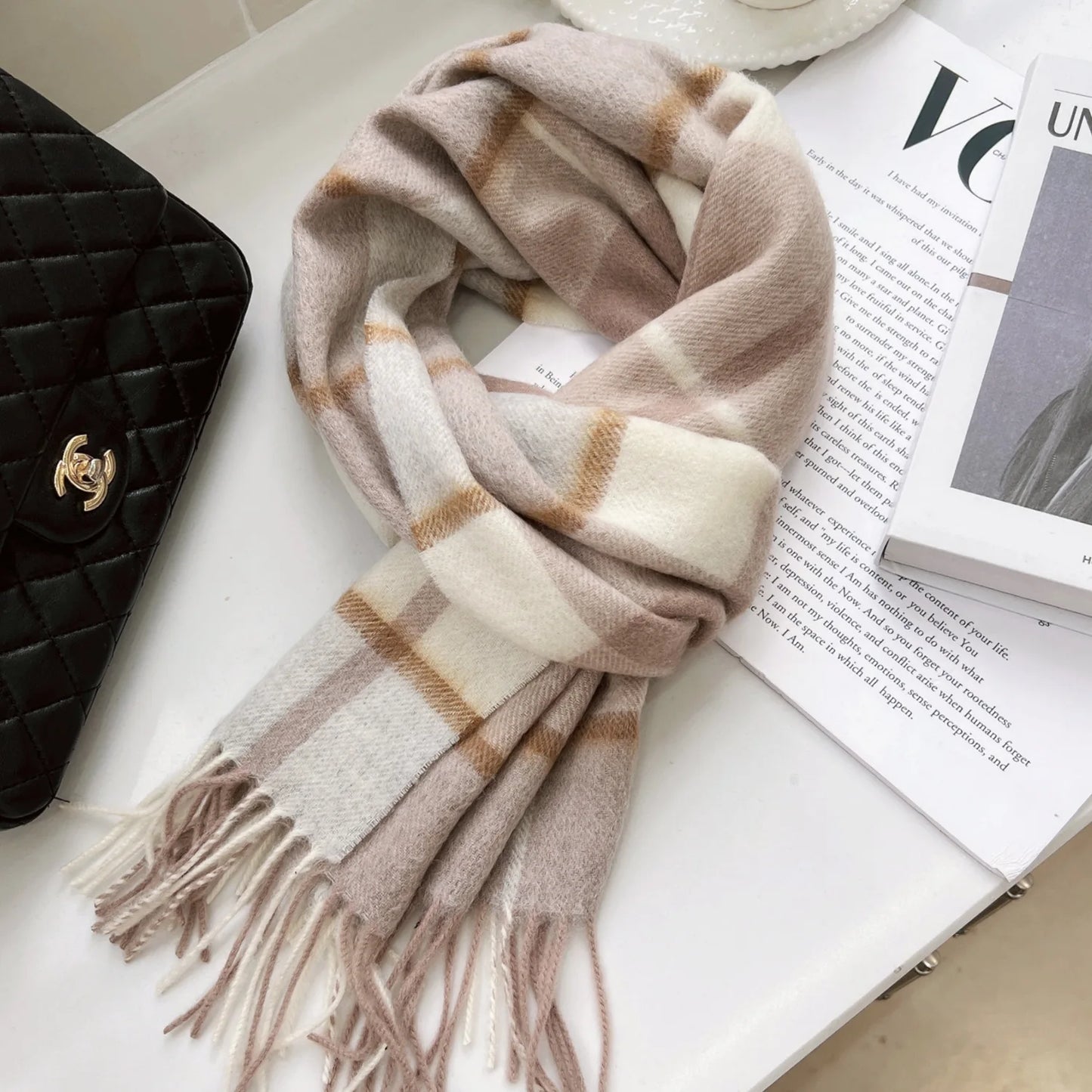 100% Wool Women Scarf Autumn Winter Vintage Preppy Style Plaid Wrap Scarve Pashmina Mujer Femme Foulard Bufanda Shawl Unisex Men