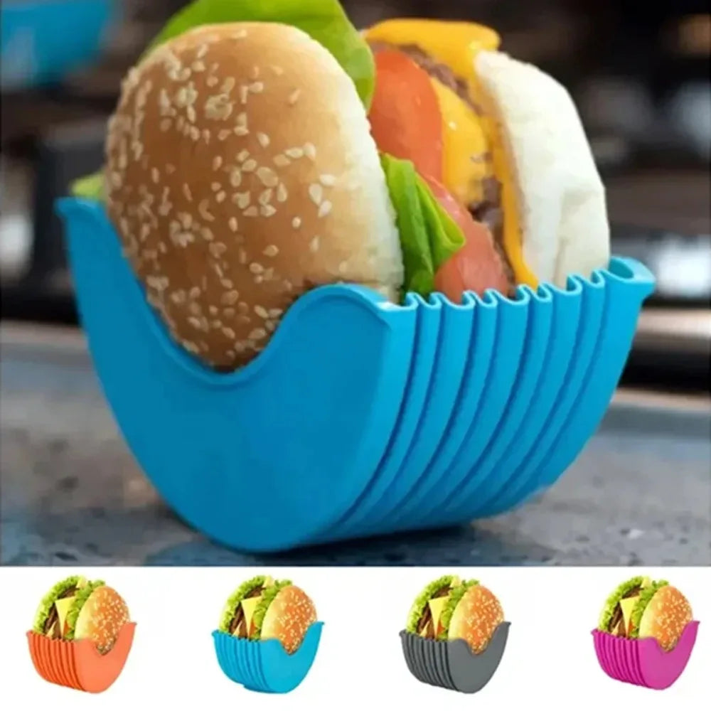 4PCS Adjustable Burger & Sandwich Holders – No-Mess Silicone Grips | The Ultimate Food Hack You’ll Wish You Had Sooner!