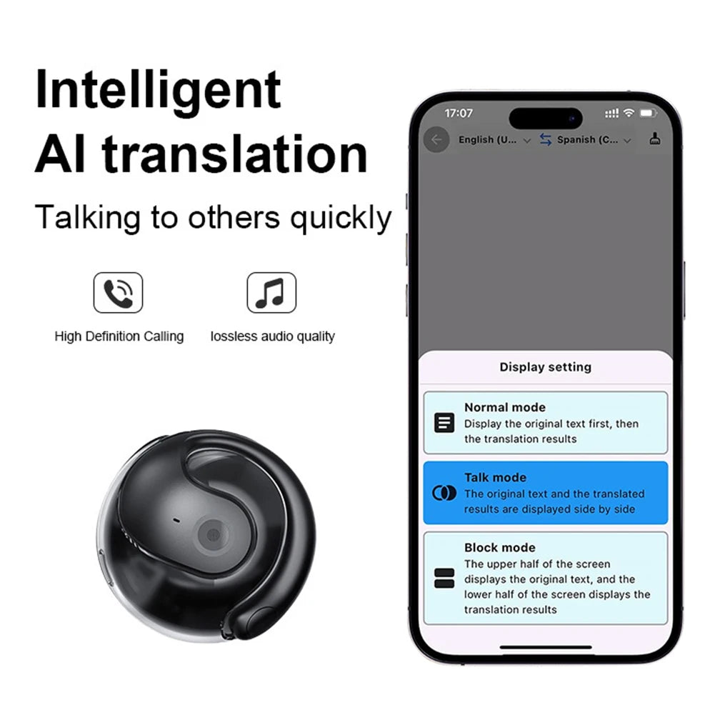 Wireless BT AI Translation Earbuds 99% Accuracy 144 Languages Real-time Language Translation Earphones Smart Voice Translator fo