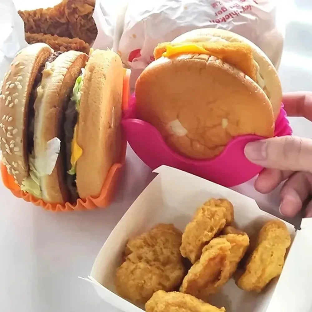 4PCS Adjustable Burger & Sandwich Holders – No-Mess Silicone Grips | The Ultimate Food Hack You’ll Wish You Had Sooner!