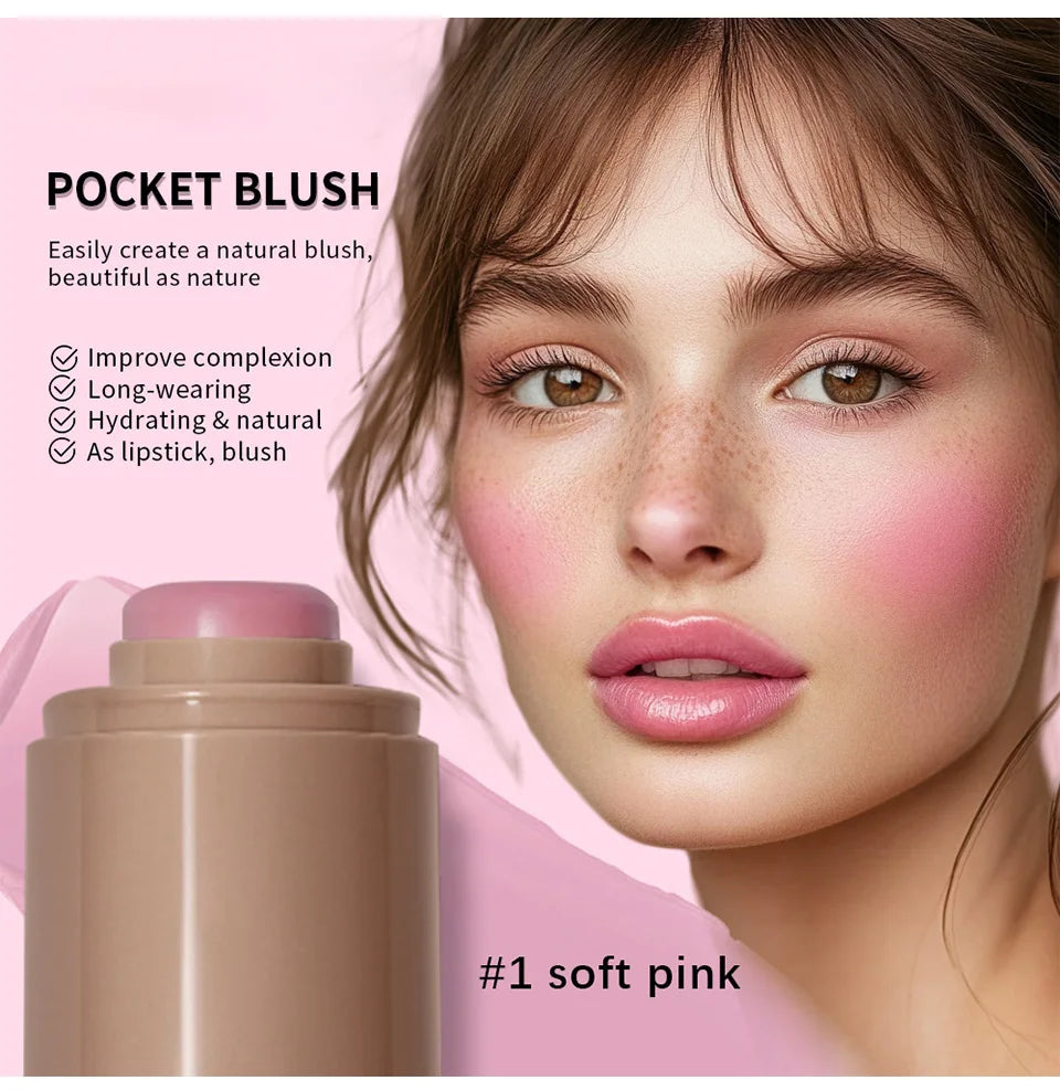 Pink Beauty Multi-use Blush Stick For Lips Cheek Long-lasting Hydrating Highlights Brighten Soft Natural Flush Cream Blush Stick