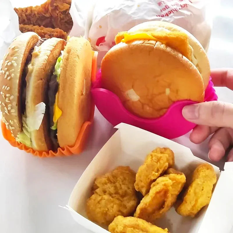 4PCS Adjustable Burger & Sandwich Holders – No-Mess Silicone Grips | The Ultimate Food Hack You’ll Wish You Had Sooner!