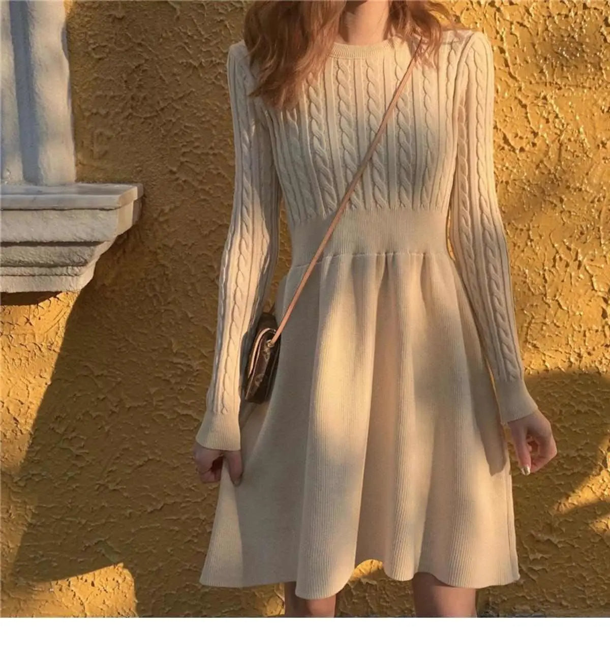 French Temperament Knitted Sweater Dress - High Waist Base Layer Dress for Autumn Winter