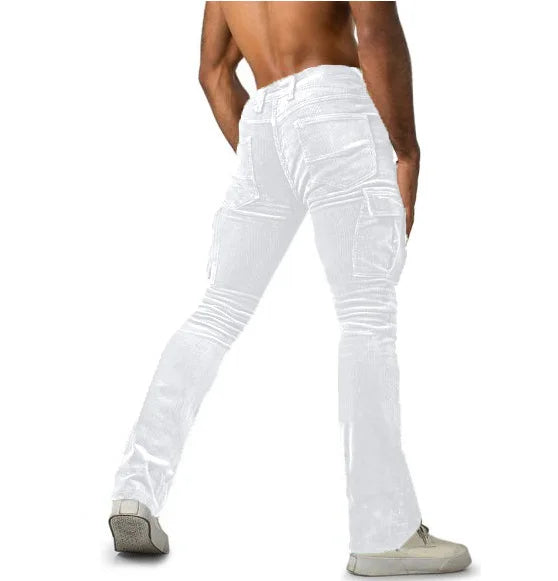 Men's Stretch Work Pants with Multiple Pockets Slim Fit Running Pants, Corduroy Casual Pants Breathable Street Style and Warm