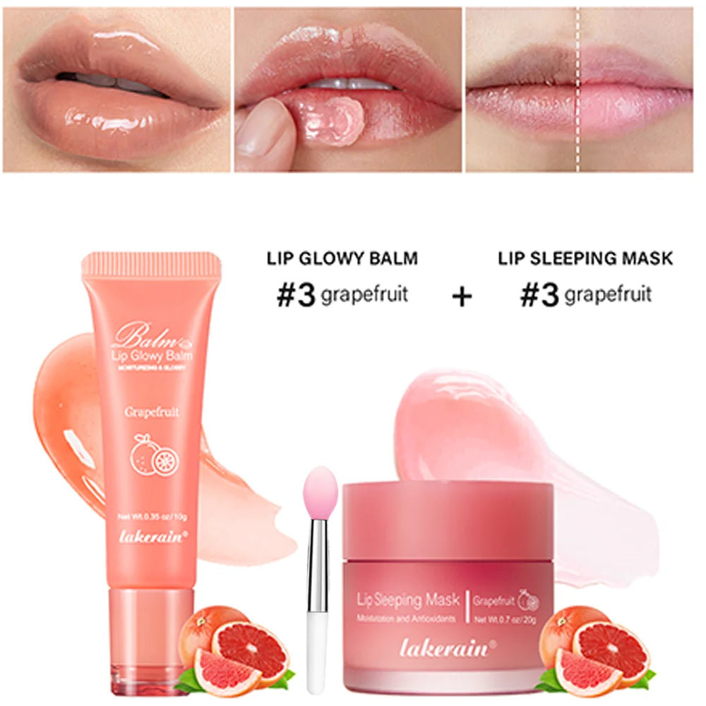 Lip Care Kit Moisturizing Lip Glowly Balm Sleeping Lip Mask Deep Hydrate Night Sleep Mask Reduce Lip Lines Remove Dead Skin