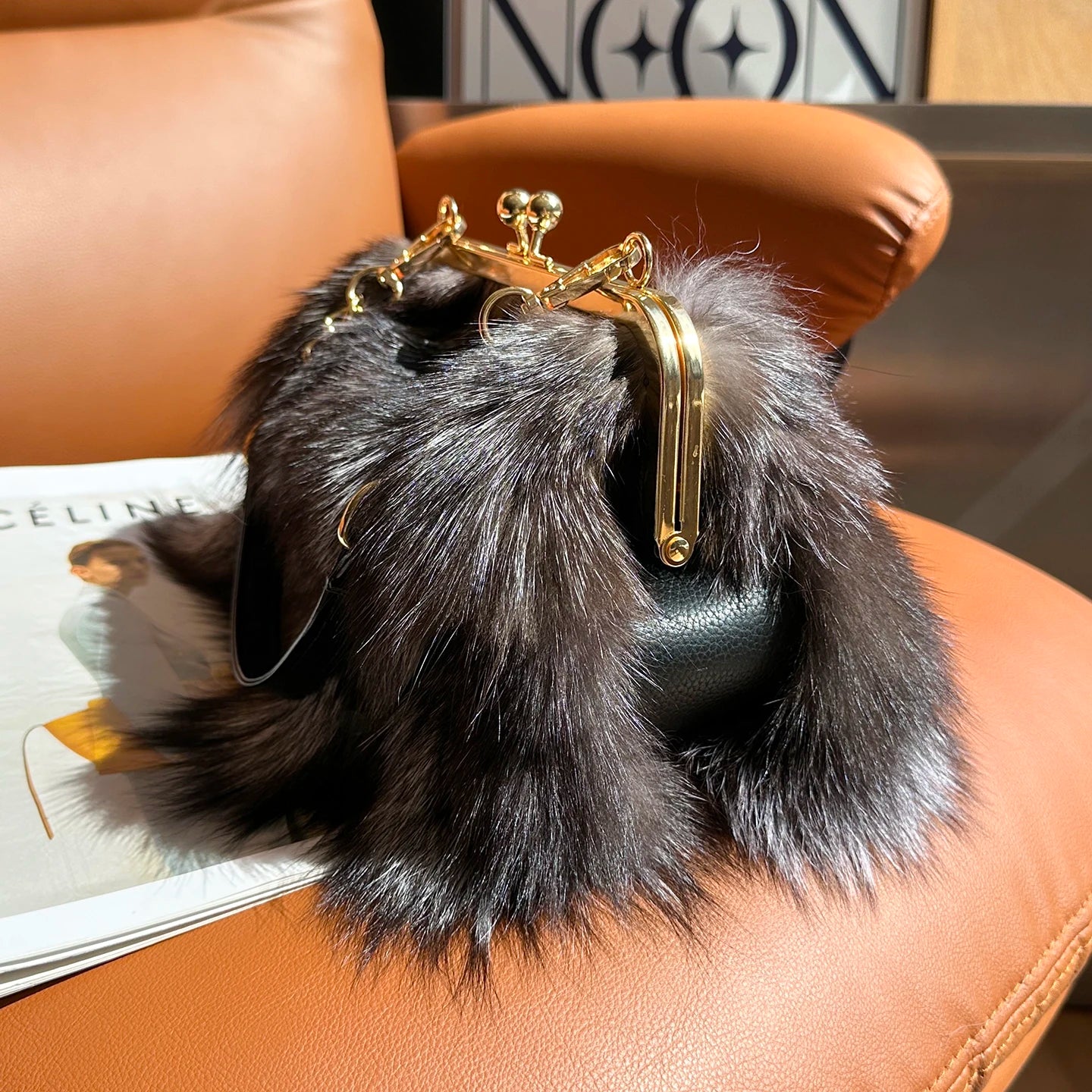 Real Fur Women Handbags Women Luxury Fox Fur Bag Fashion Female Furry Handbag Real Leather Evening Bag Natural Fur Shoulder Bag