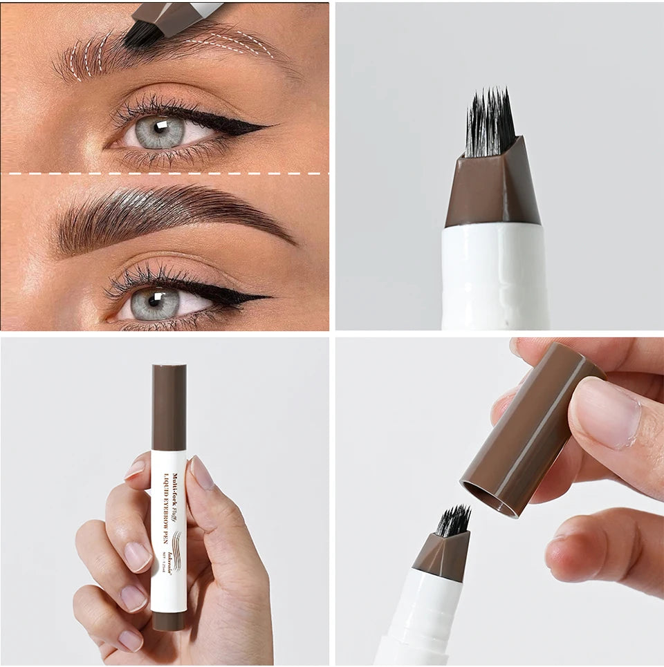 Long Lasting 4D Eyebrow Pen Multi Forks Liquid Pen Tip Fine Sketch Liquid Tattoo Brow Waterproof Precise Makeup