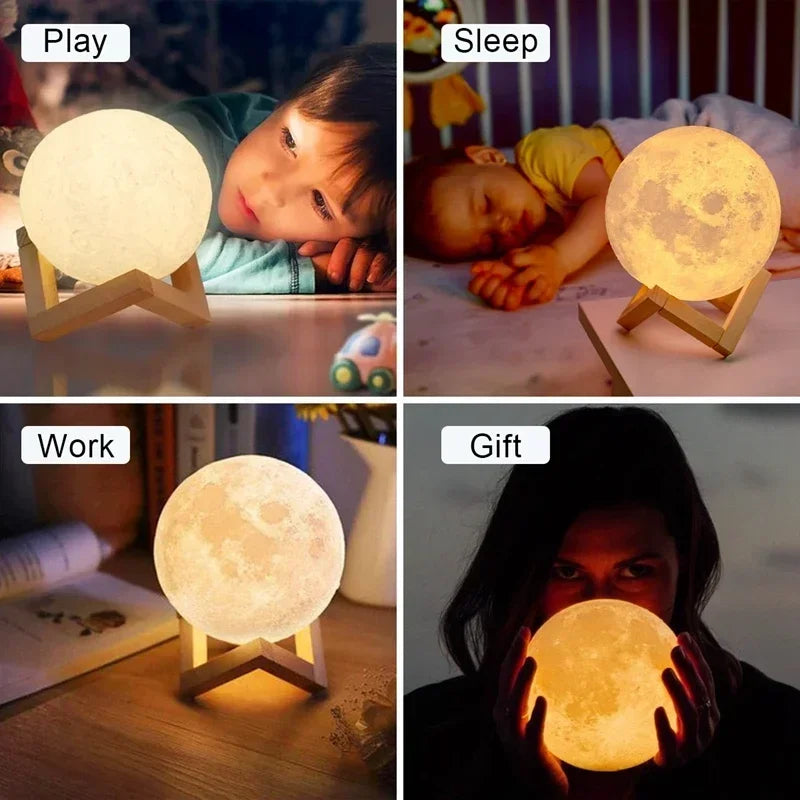 LED Moon Night Light 8cm - Battery Powered Starry Lamp with Stand for Bedroom Decor