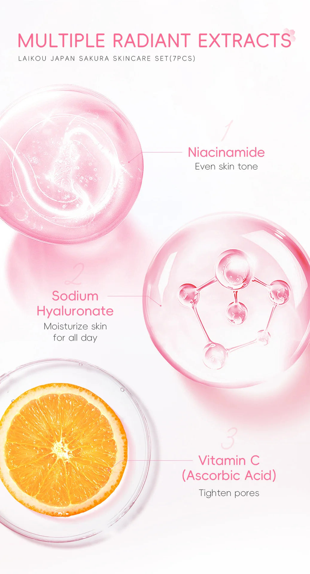 Korean Sakura Skincare Set Hydration Moisturize Cleanse Pores Sunscreen Protection Cosmetic Beauty