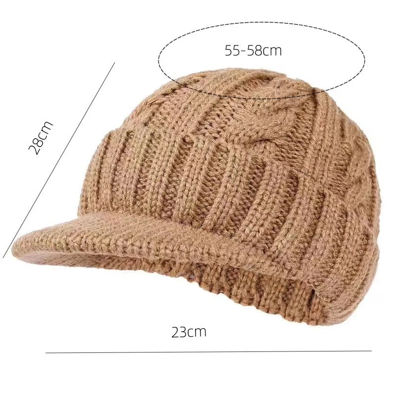 Men's Short-Brimmed Baseball Cap Classic Fashion Winter Warm Baseball Cap Thickened Braided Knitted Hat