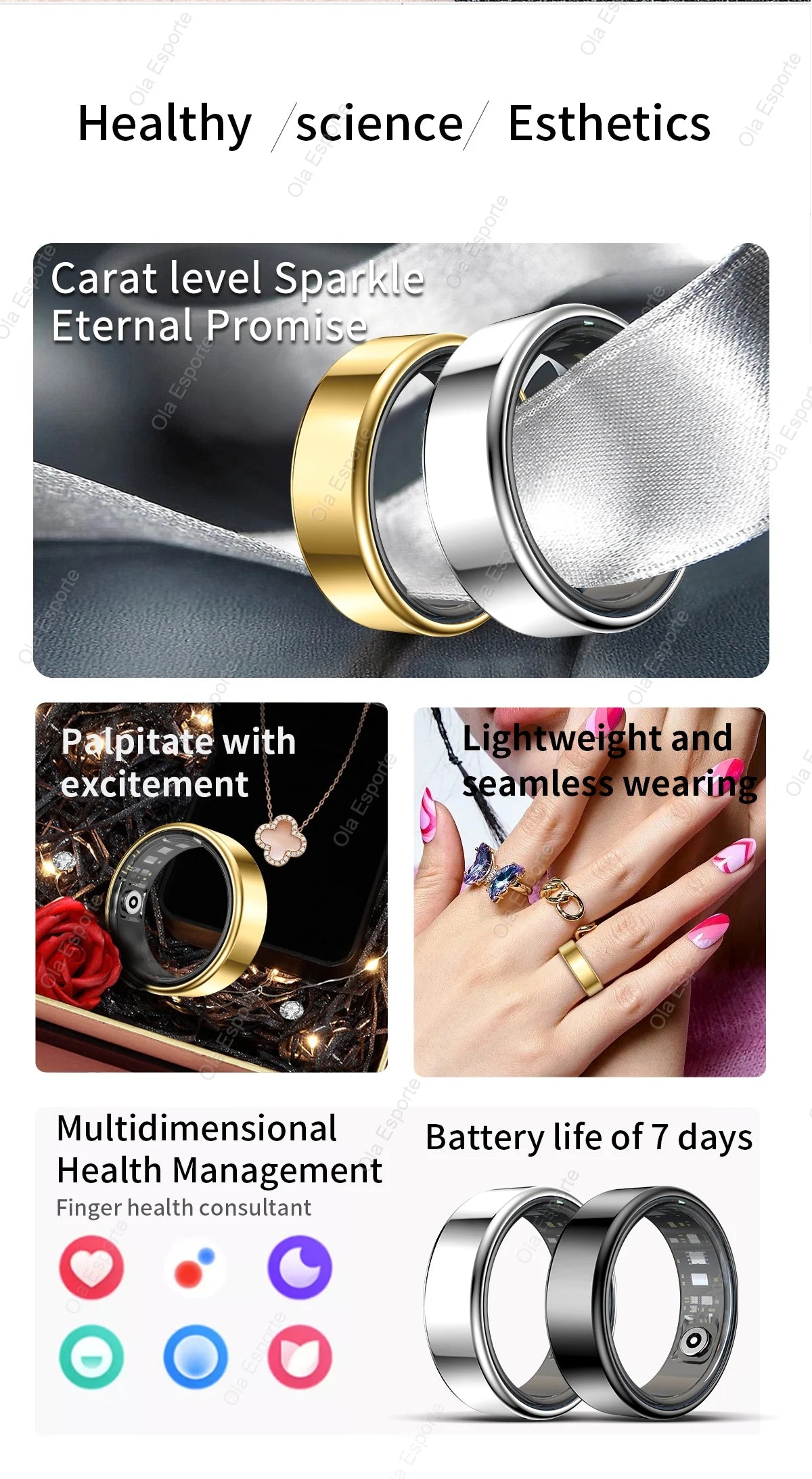Smart Ring 2026 – Health Tracker, Fitness & Sleep Monitor, Smart Notifications, Stylish Wearable for Women & Men! Charging case for iOS and Android