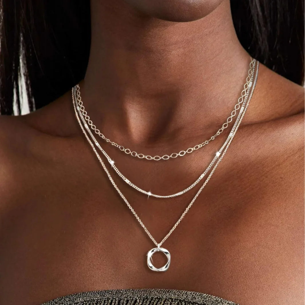 Layered Gold Necklaces for Women Stackable14K Gold Silver Plated Circle Paperclip Chain Pendant Choker Necklace Set For Woman