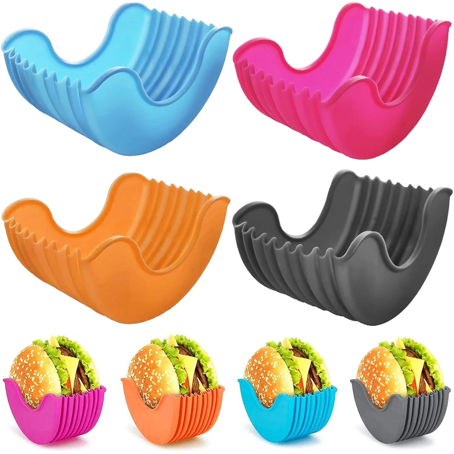 4PCS Adjustable Burger & Sandwich Holders – No-Mess Silicone Grips | The Ultimate Food Hack You’ll Wish You Had Sooner!