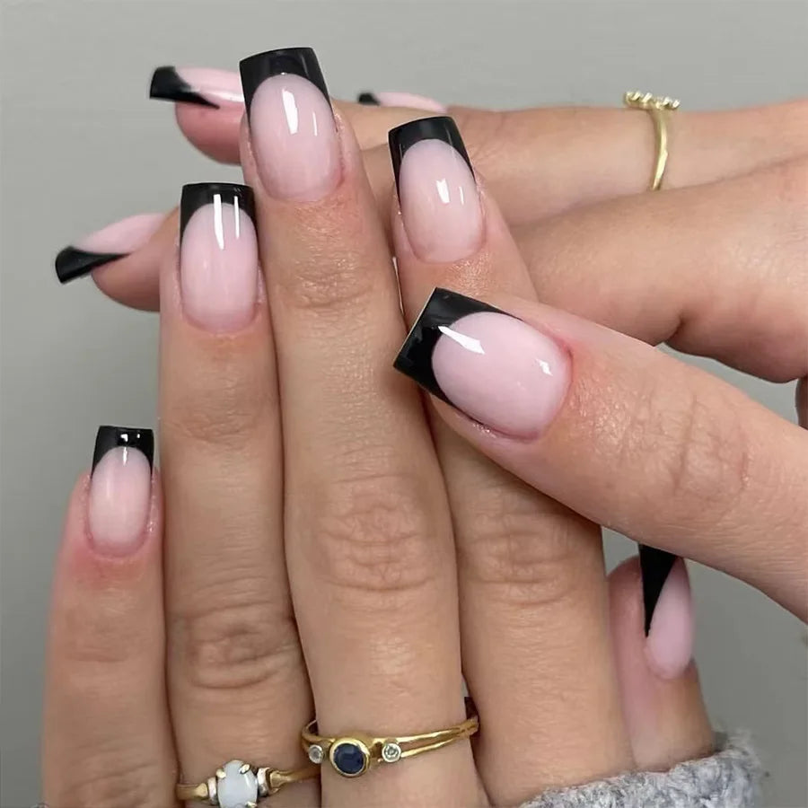 24Pcs French Tip Handmade Press On Nails Minimalist Solid Color Fake Nails Medium Square Full Cover Press On Nail Tips With Glue