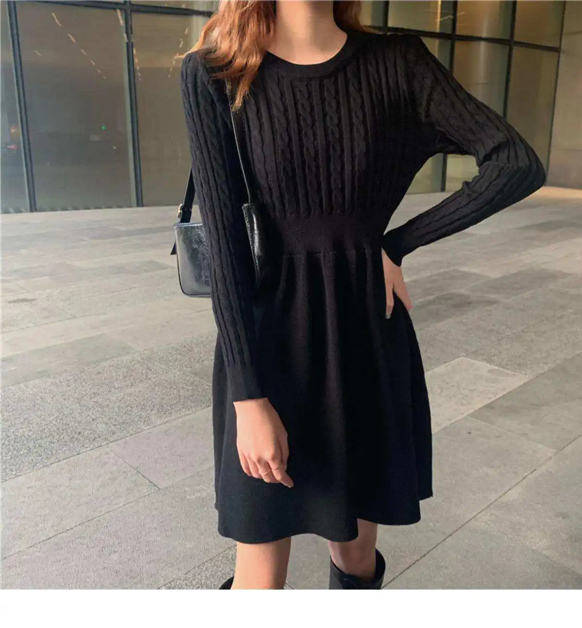French Temperament Knitted Sweater Dress - High Waist Base Layer Dress for Autumn Winter