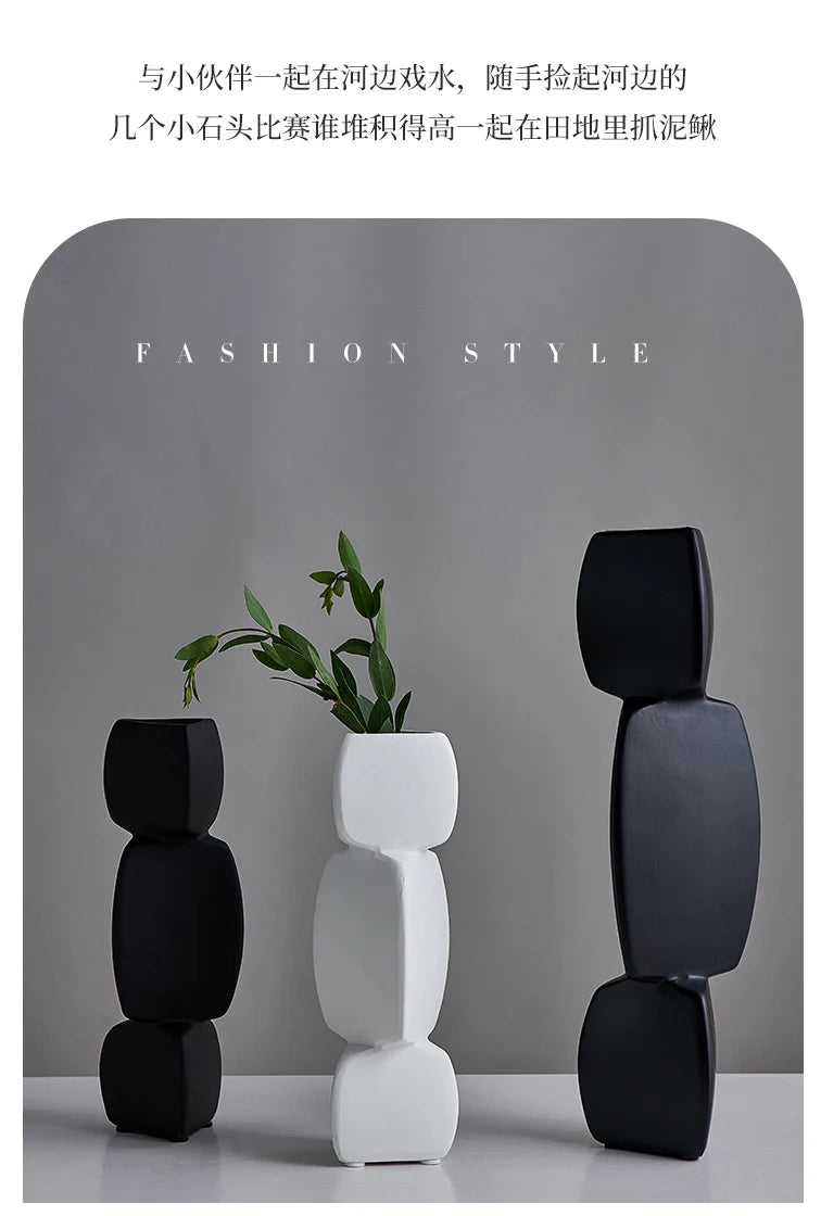 Modern Minimalist Black Vase - Nordic Style Home Decor Art Ornament for Living Room