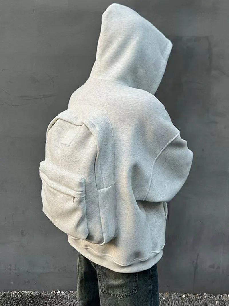 Viral Must Have Backpack Hoodie high street fashion three-dimensional backpack men clothing Y2K trend hoodie oversized casual sportswear