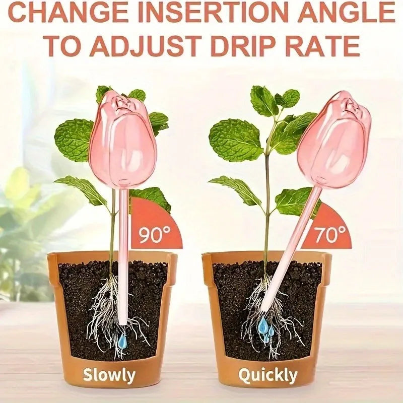 Pink Tulip Plant Watering Balls - Automatic Plant Drippers for Indoor & Outdoor Plants