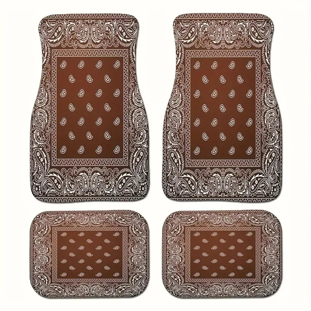 4Pcs Bohemian Car Floor Mats Rubber Back Heavy Duty Persian Carpet Dirty Resistant Car Decoration Car Floor Protector Rugs