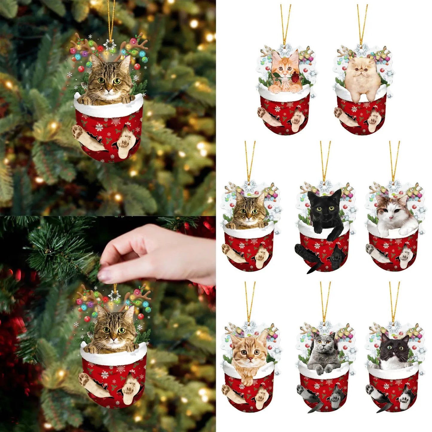 Cartoon Cat Christmas Decoration - Cute Hanging Xmas Tree Pendant for Home Party Car Decor