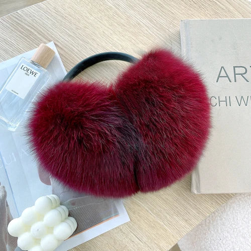 Winter Women Warm Real Fox Fur Earmuffs Girl's Earlap Ultra Large Ladies Plush Earmuff Luxury Ladies Fox Fur Earmuffs