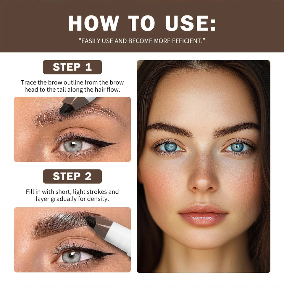 Long Lasting 4D Eyebrow Pen Multi Forks Liquid Pen Tip Fine Sketch Liquid Tattoo Brow Waterproof Precise Makeup