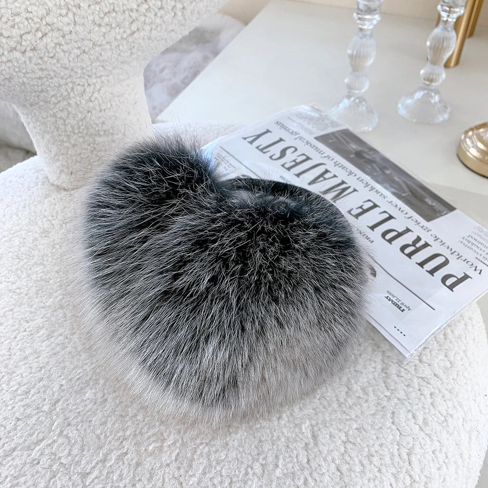 Winter Women Warm Real Fox Fur Earmuffs Girl's Earlap Ultra Large Ladies Plush Earmuff Luxury Ladies Fox Fur Earmuffs