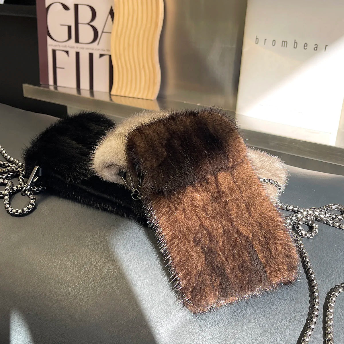 Real Mink Fur Bag Crossbody Bags For Women Phone Bag Lady Shoulder Bags Real Fur Bag Female Messenger Bag Winter Handbag Ladies