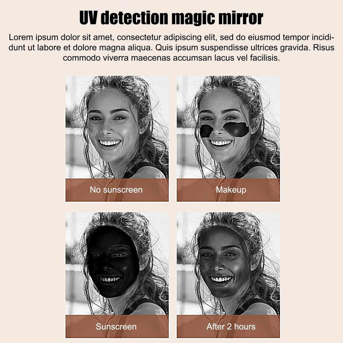 UV Mirror Sunscreen Testing Camera With Light 2X Magnification Travel Makeup Pocket Size UV Smart Sunscreen Makeup Mirror