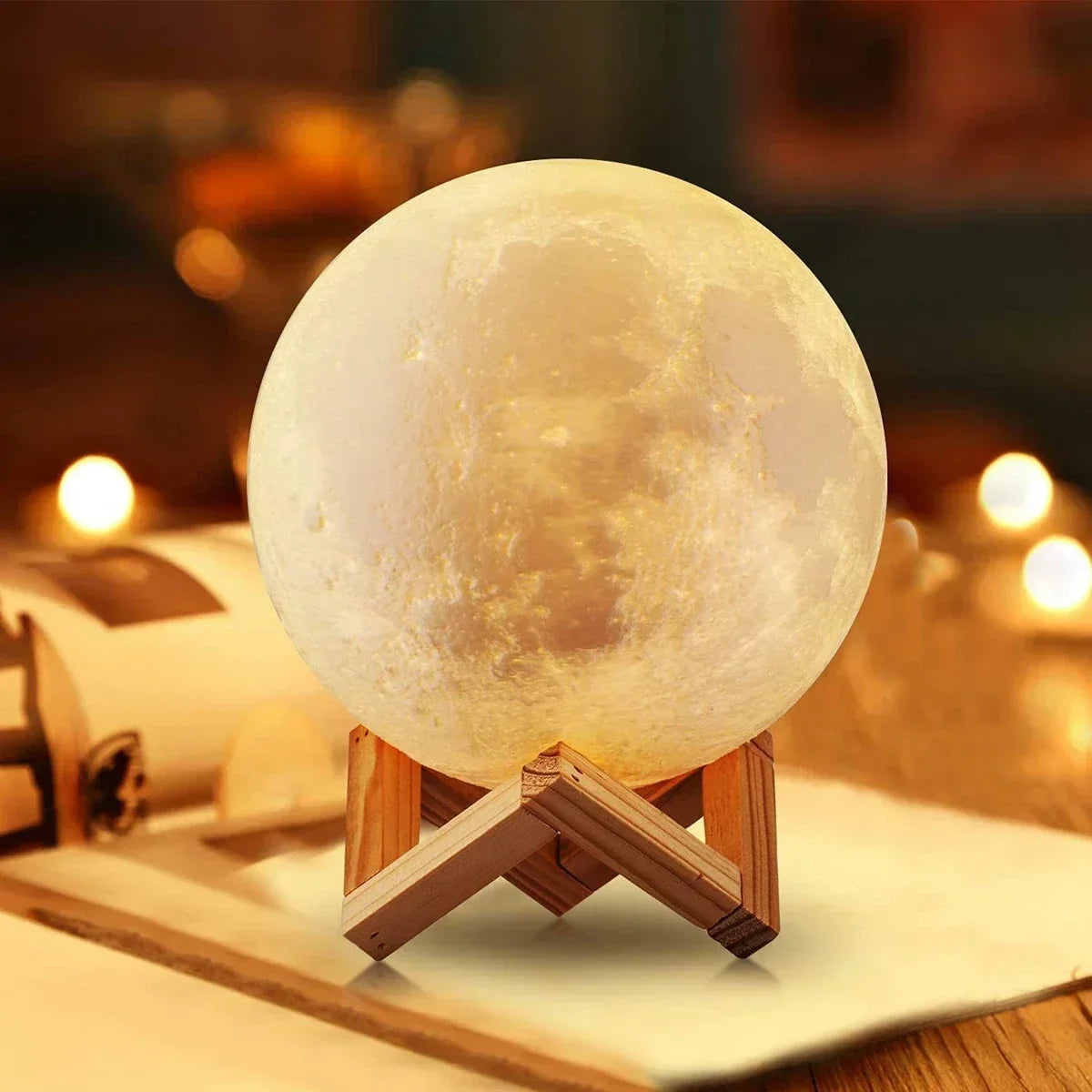 LED Moon Night Light 8cm - Battery Powered Starry Lamp with Stand for Bedroom Decor