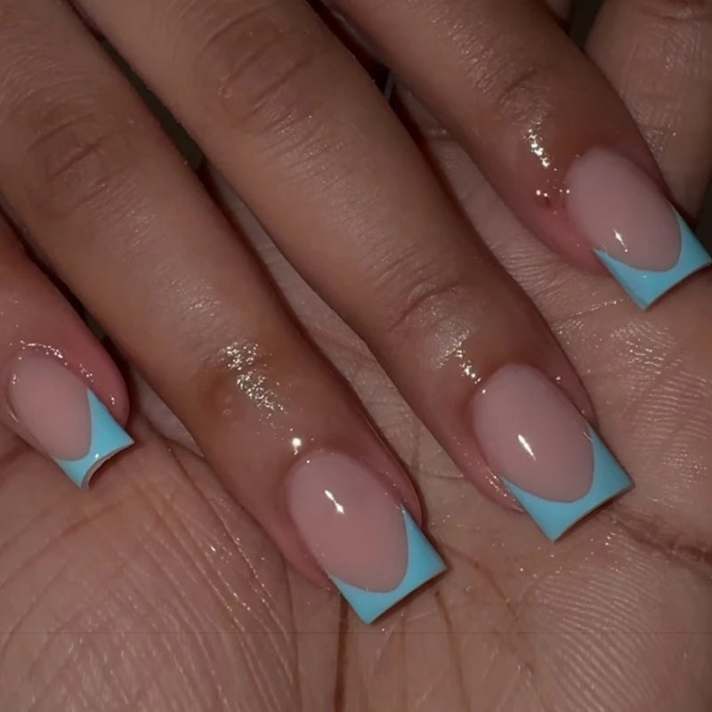 24Pcs French Tip Handmade Press On Nails Minimalist Solid Color Fake Nails Medium Square Full Cover Press On Nail Tips With Glue