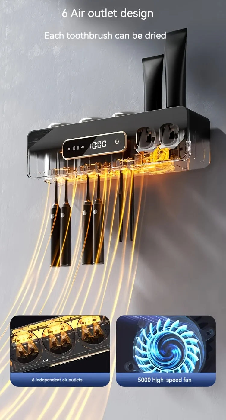 Smart UV Sanitizing Toothbrush Holder – Wall-Mounted Organizer with Automatic Toothpaste Dispenser, USB Charging, No-Drill Installation, Lithium Battery