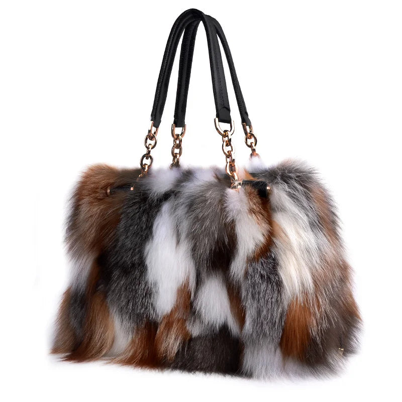 2026 Luxury Real Fox Fur Bag Winter Women Handbag Designer Luxury Bag Evening Party Bags Leather High Quality Shoulder Bag Natural Fur Bag