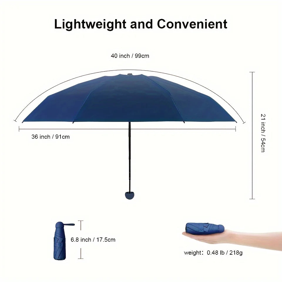 Anti-Uv Mini Umbrella For Sunny And Rainy Days, Portable With Uv Coating And 6 Reinforced Ribs