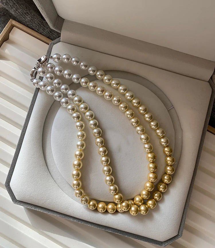 French elegant white gradient champagne pearl bead necklace for women's luxury accessories collarbone chain 2024 fashion jewelry