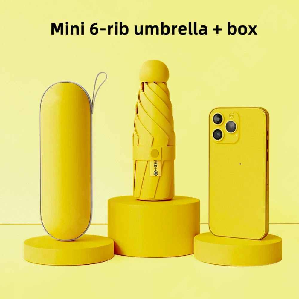 Anti-Uv Mini Umbrella For Sunny And Rainy Days, Portable With Uv Coating And 6 Reinforced Ribs