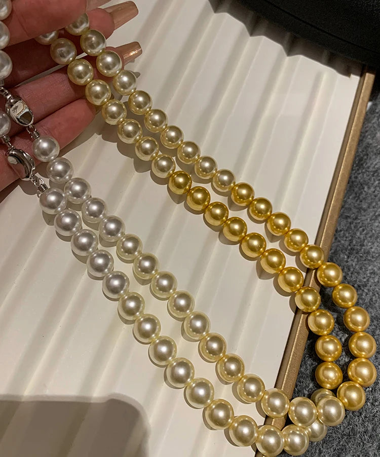 French elegant white gradient champagne pearl bead necklace for women's luxury accessories collarbone chain 2024 fashion jewelry