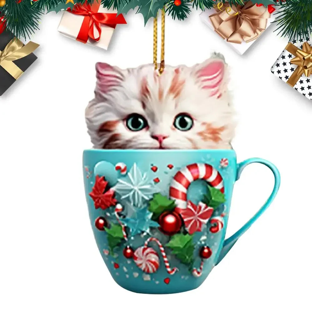 Christmas Tree Cat Pendant - Acrylic Fun Christmas Decorations Party Supplies