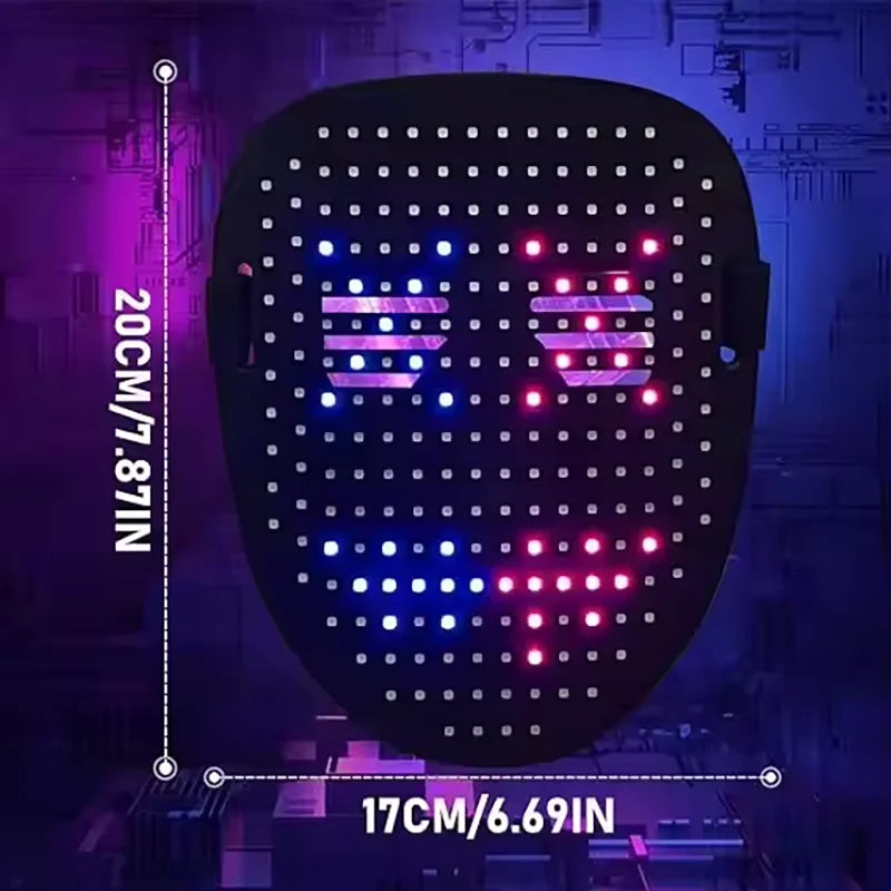 LED Gesture Sensing Mask - Light Up Face Transforming Halloween Costume Mask