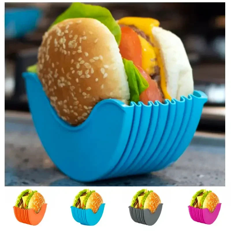 4PCS Adjustable Burger & Sandwich Holders – No-Mess Silicone Grips | The Ultimate Food Hack You’ll Wish You Had Sooner!