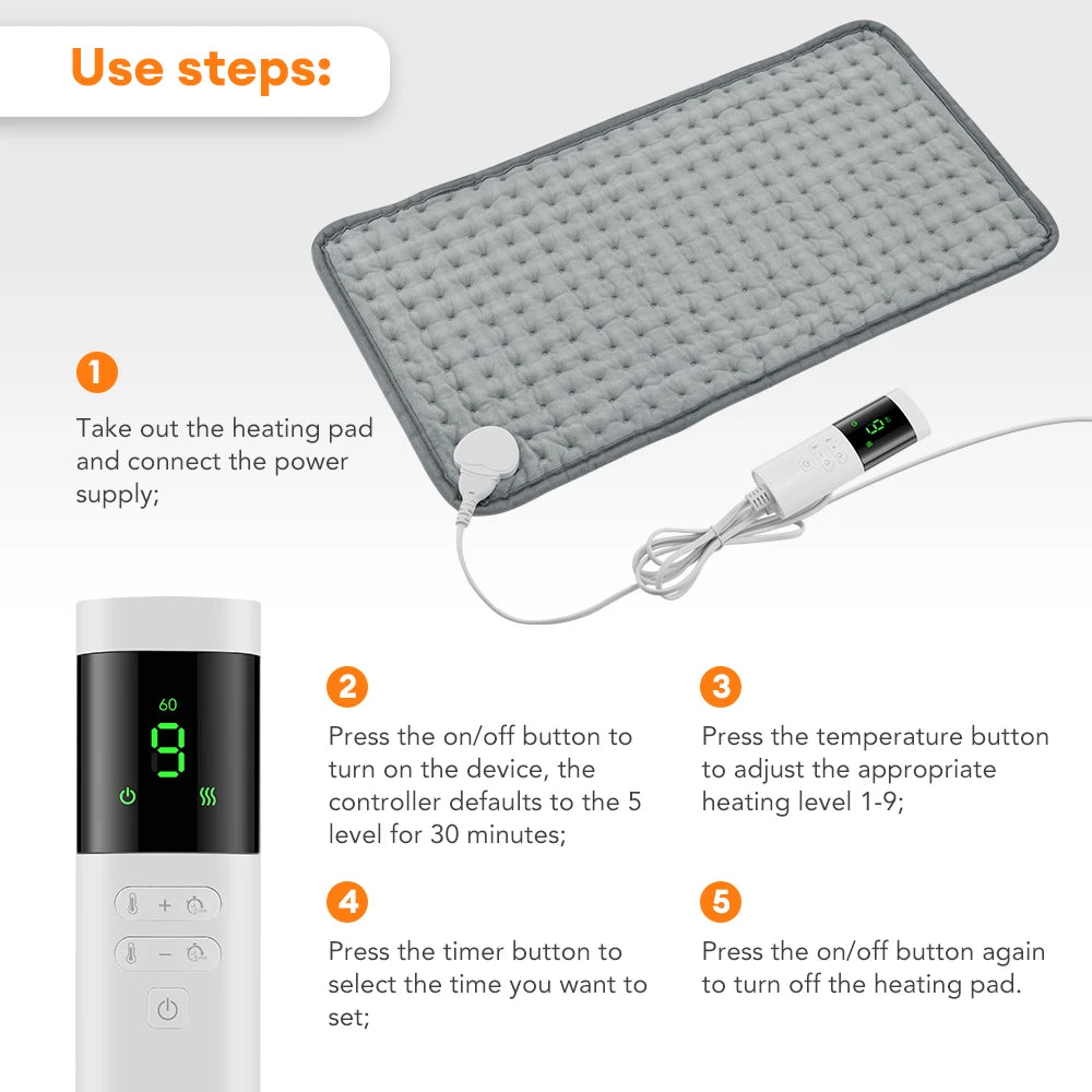Electric Heating Blanket Thermal Pads Warmer 9 Levels Heated Mat Soft&Safe Winter Body Back Leg Warmer Pads Home Use 60*30cm
