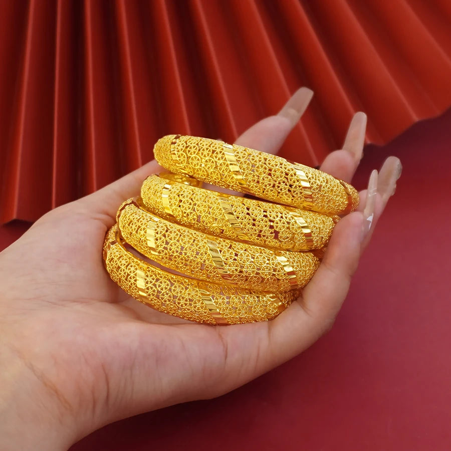 Saudi Arabia Jewelry Dubai Bangles for Women 4pcs/Lot Indian Gold Plated Bracelets Ethiopian Wedding Bridal Jewellery Gifts