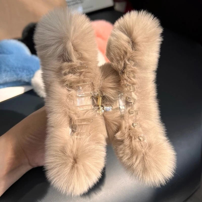 Winter Faux Fur Hair Claw Rabbit Hair Hairpins Plush Hair Clip Barrette Crab Headwear For Women Girls Hair Accessories