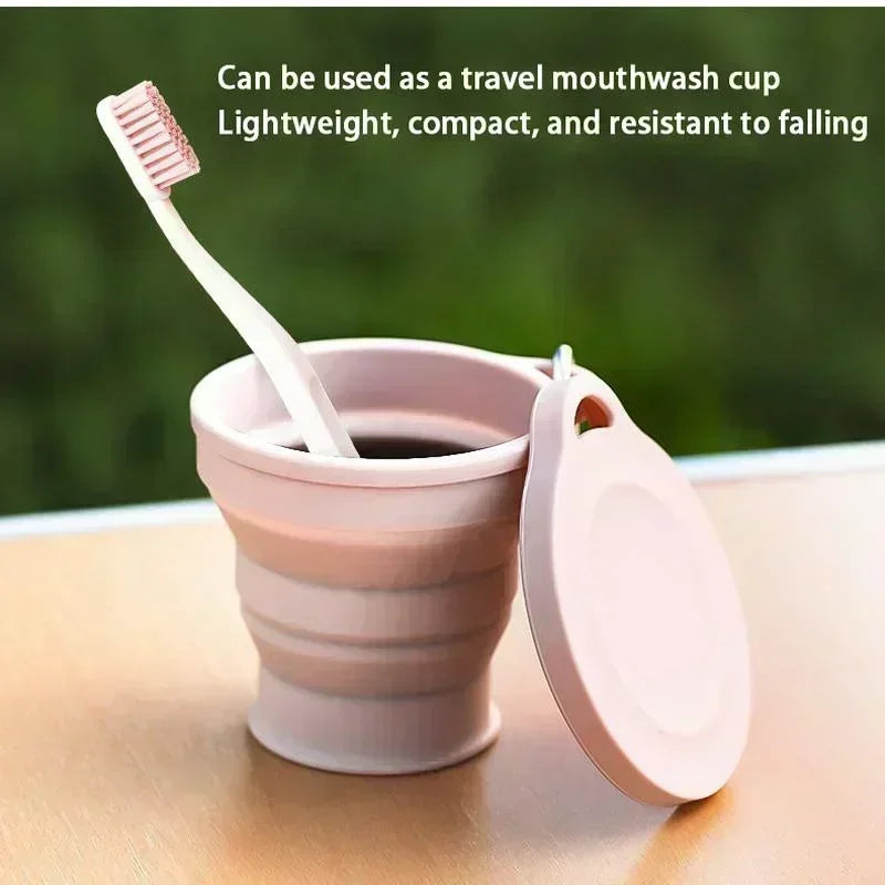 Folding Cup Sets Mini Retractable Cup Silicone Portable Teacup Outdoor Travel Coffee Telescopic Drinking Mug with Lid