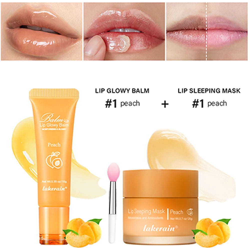Lip Care Kit Moisturizing Lip Glowly Balm Sleeping Lip Mask Deep Hydrate Night Sleep Mask Reduce Lip Lines Remove Dead Skin