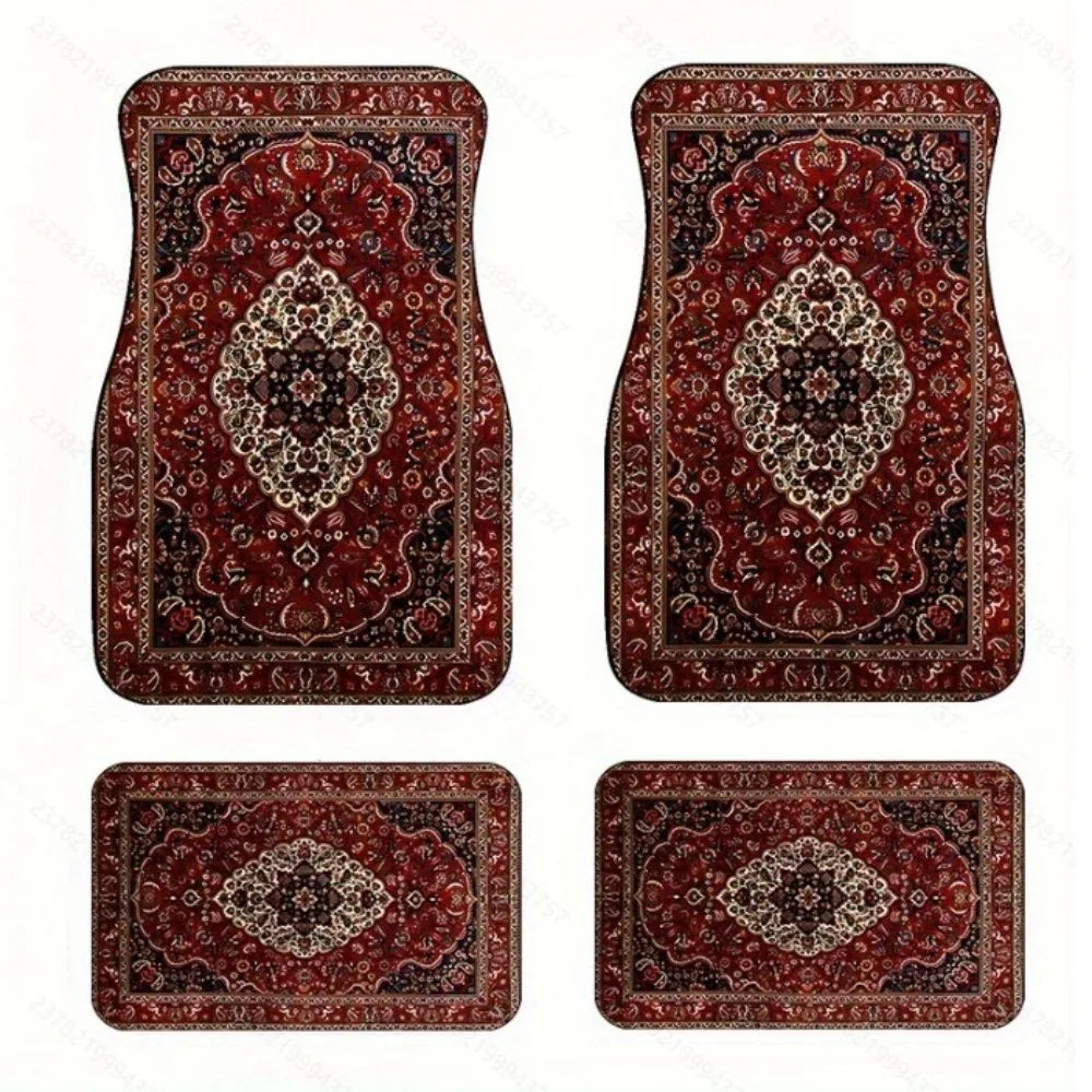 4Pcs Bohemian Car Floor Mats Rubber Back Heavy Duty Persian Carpet Car Decoration Dirty Resistant Car Floor Protector Rugs