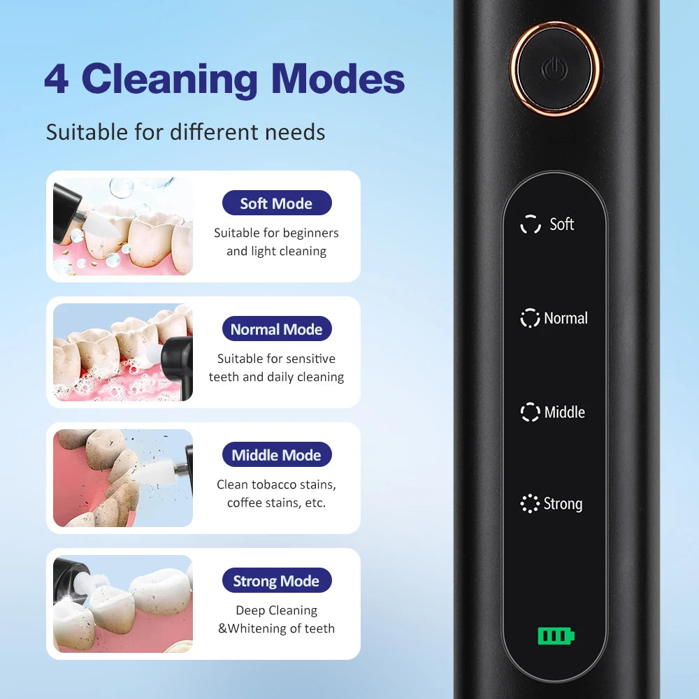 Electric Tooth Polisher - 4 Modes Dental Tartar Remover Plaque Stains Cleaning Teeth Whitening Tool