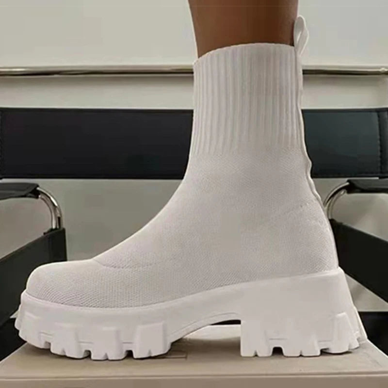 CloudStep Luxe Platform Sock Shoes Boots – Chunky Knit Stretch Boots with Heels | Trendy Women’s Fashion Streetwear Shoes