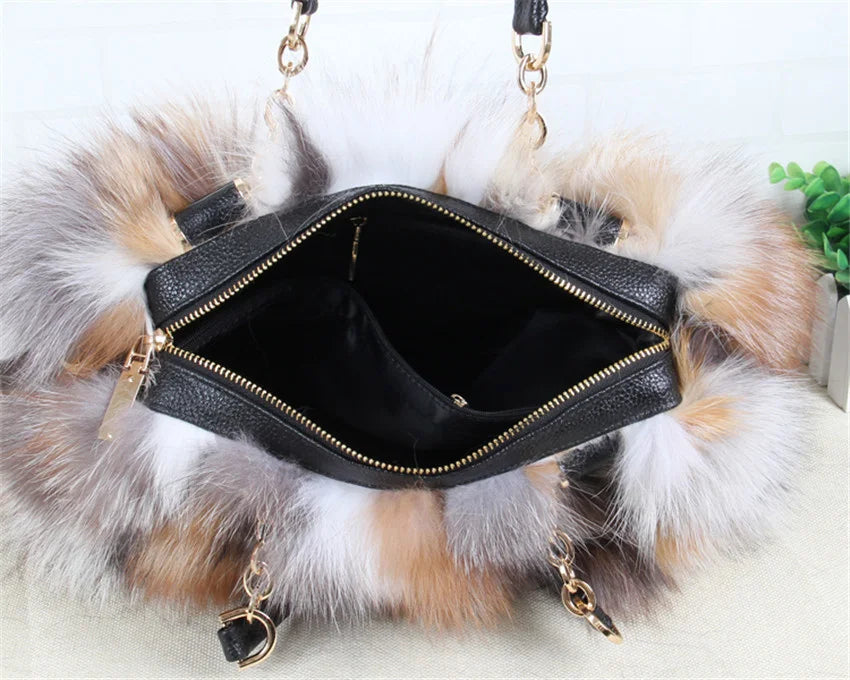 2026 Luxury Real Fox Fur Bag Winter Women Handbag Designer Luxury Bag Evening Party Bags Leather High Quality Shoulder Bag Natural Fur Bag